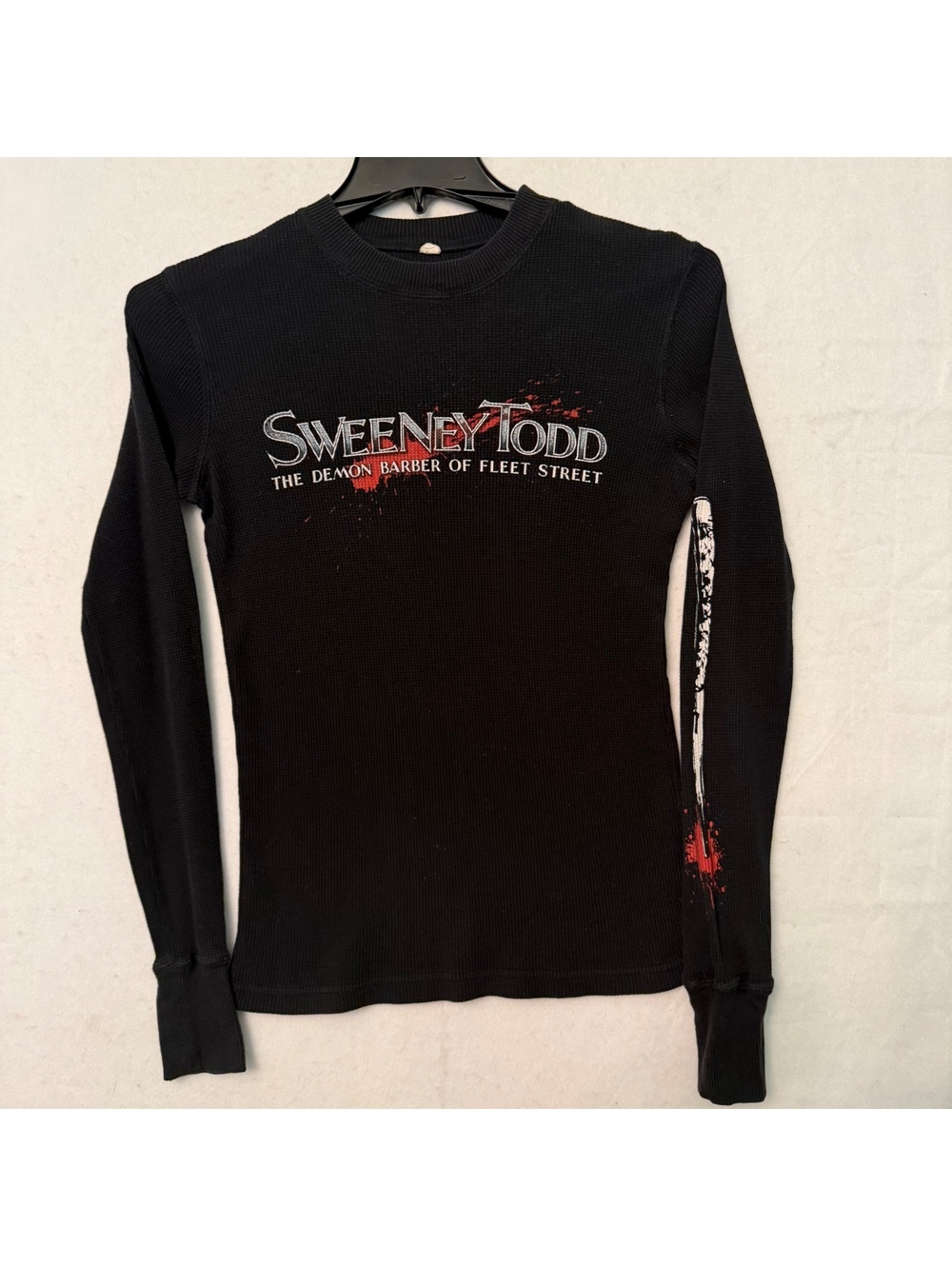 Sweeney Todd Thermal Long Sleeve Shirt Women's Medium Black Y2K Stretch